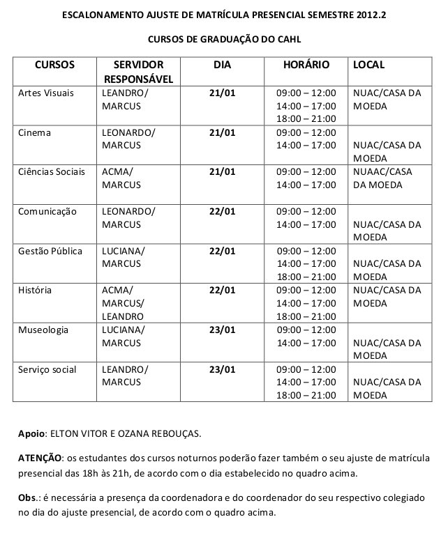 tabela com os horários. baixe o pdf em seguida